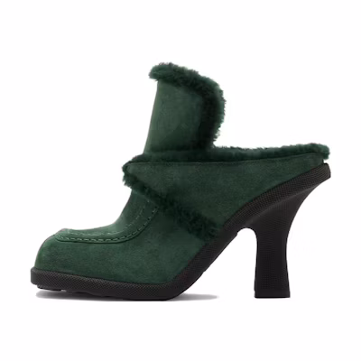 (W) Burberry Highland 'Green Velvet Square Toe High Heel Mules'