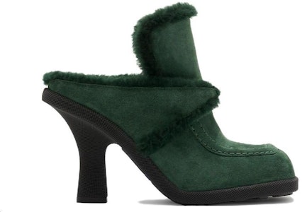 博柏利 高地绒面方头套脚高跟包头拖鞋 9厘米 女款 绿色 Order 博柏利 高地绒面方头套脚高跟包头拖鞋 9厘米 女款 绿色