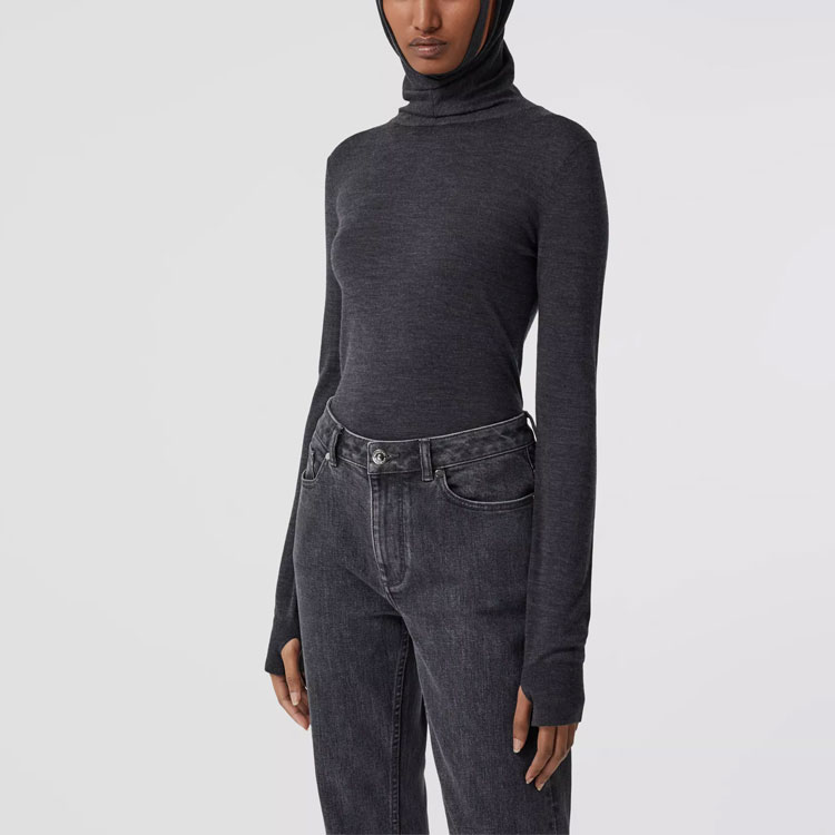 (Women) Burberry Hoodie Wool Sweater Dark Heather Gray 80372121 圖 6