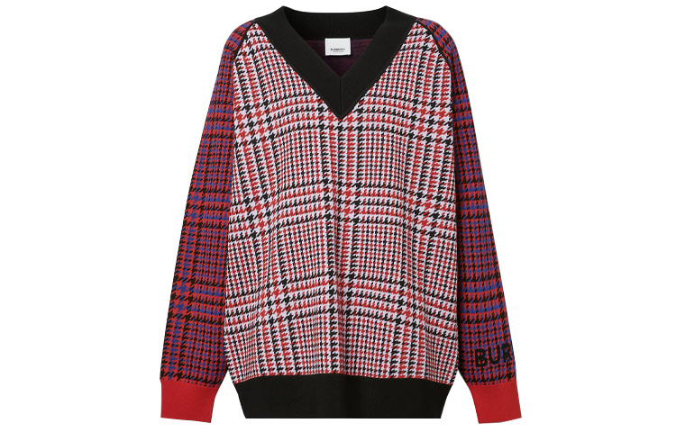 (Women) Burberry Houndstooth Merino Wool Knit Sweater Red 80378291