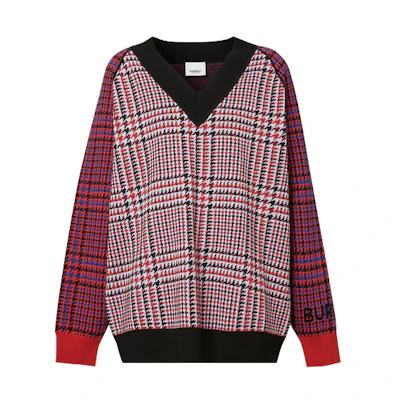 (Women) Burberry Houndstooth Merino Wool Knit Sweater Red 80378291