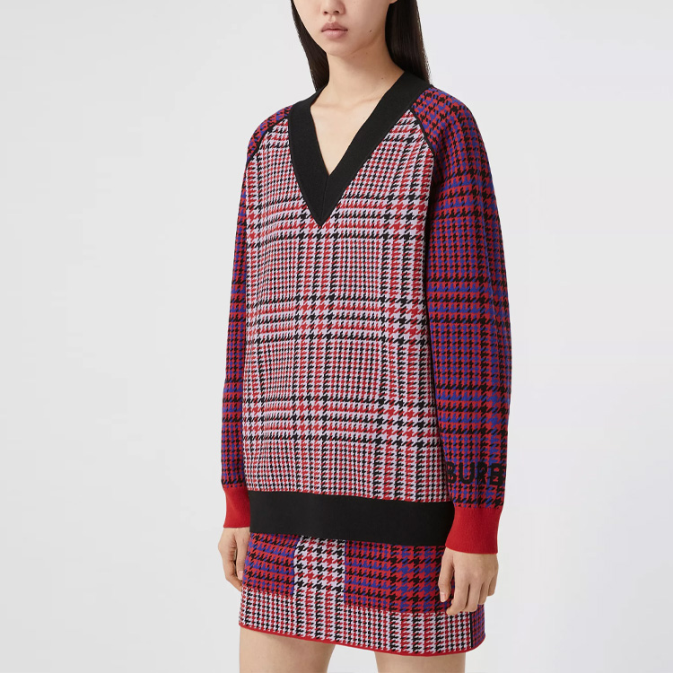 Shop (W) バーバリー ハウンドトゥース メリノウール ニットセーター レッド 80378291