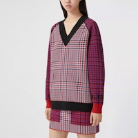 (W) Burberry Sweater Rajut Wol Merino Houndstooth Merah 80378291 Shop (W) Burberry Sweater Rajut Wol Merino Houndstooth Merah 80378291