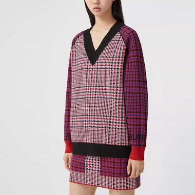 (W) バーバリー ハウンドトゥース メリノウール ニットセーター レッド 80378291 Shop (W) バーバリー ハウンドトゥース メリノウール ニットセーター レッド 80378291
