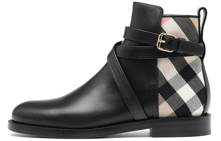 Buy (W) バーバリー ハウスチェック アンクルブーツ (黒) 8042366