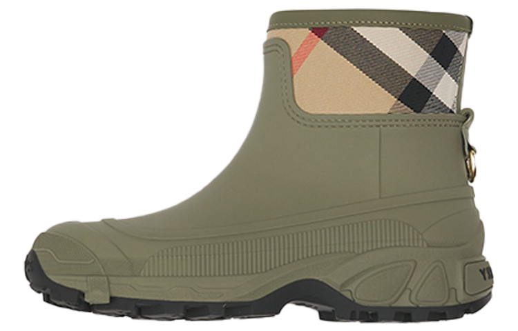 (W) Burberry House Check Panel Rain Boot 'Dark Fern Green'