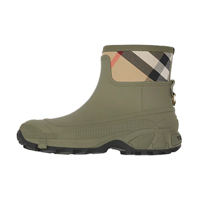 (W) Burberry House Check Panel Rain Boot 'Dark Fern Green'