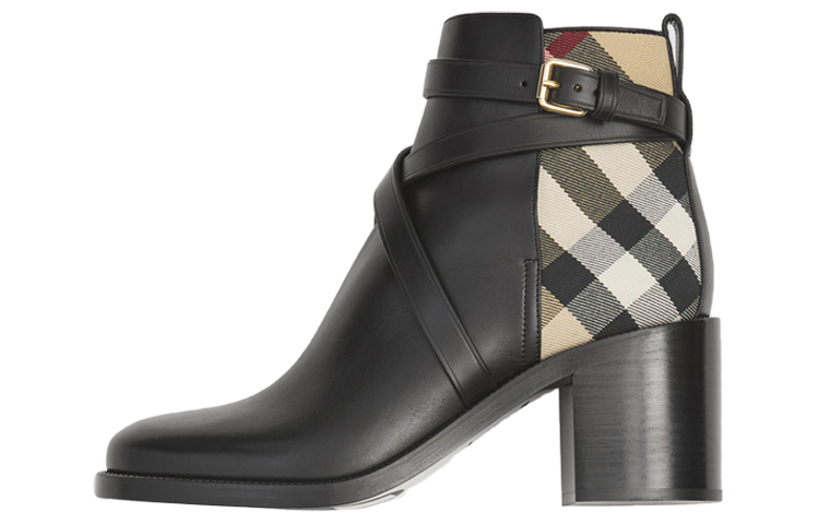 Buy (W) 博柏利格纹饰边短靴‘黑米色’ 80423681