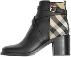 (Women) Burberry House Check Trim Ankle Boots 'Black Beige' 80423681 (Women) Burberry House Check Trim Ankle Boots 'Black Beige' 80423681