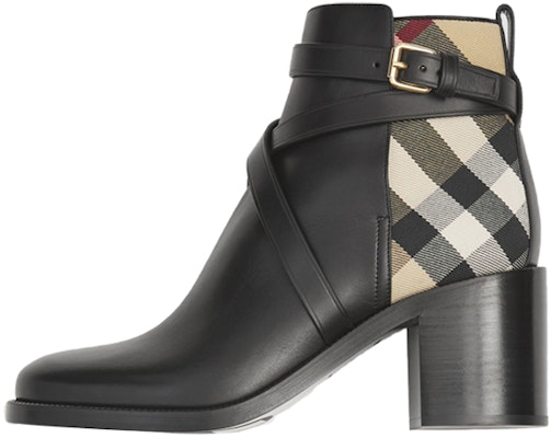 (W) Burberry House Check Trim Sepatu Boot Tumit 'Hitam Beige' 80423681 Buy (W) Burberry House Check Trim Sepatu Boot Tumit 'Hitam Beige' 80423681