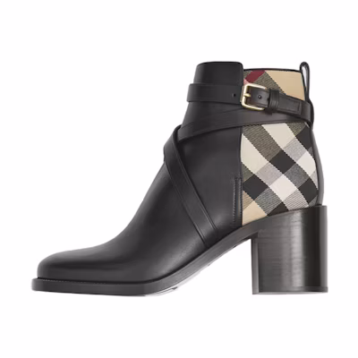 (W) Burberry House Check Trim Ankle Boots 'Black Beige'