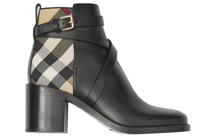 Order (W) 博柏利格纹饰边短靴‘黑米色’ 80423681