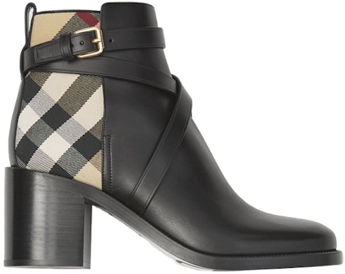 (W) Burberry House Check Trim Sepatu Boot Tumit 'Hitam Beige' 80423681 Order (W) Burberry House Check Trim Sepatu Boot Tumit 'Hitam Beige' 80423681