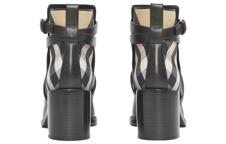 Shop (W) 博柏利格纹饰边短靴‘黑米色’ 80423681