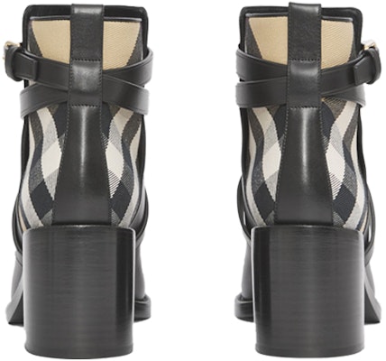 (W) Burberry House Check Trim Sepatu Boot Tumit 'Hitam Beige' 80423681 Shop (W) Burberry House Check Trim Sepatu Boot Tumit 'Hitam Beige' 80423681