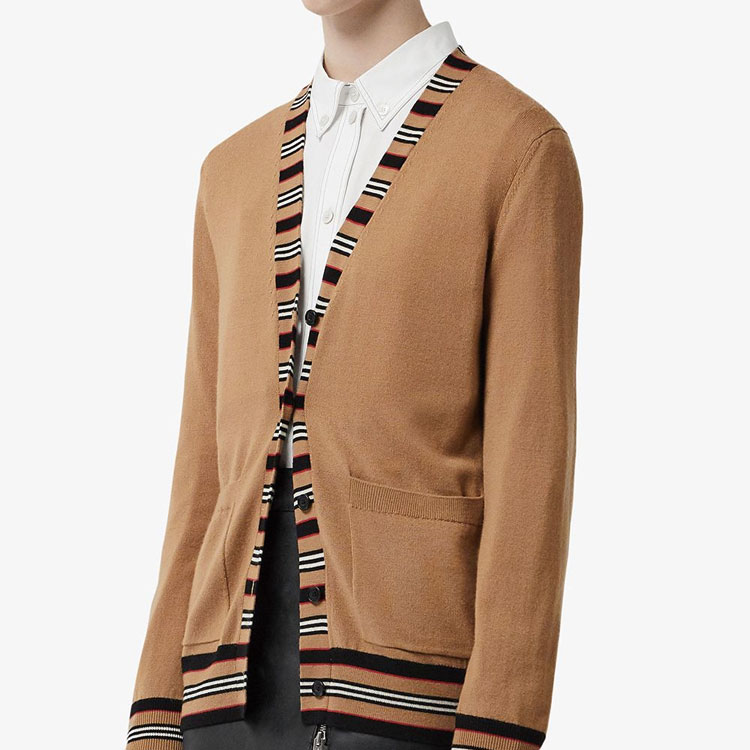 Details for (Women) Burberry Icon Stripe Merino Wool Cardigan Sweater Camel 8010606