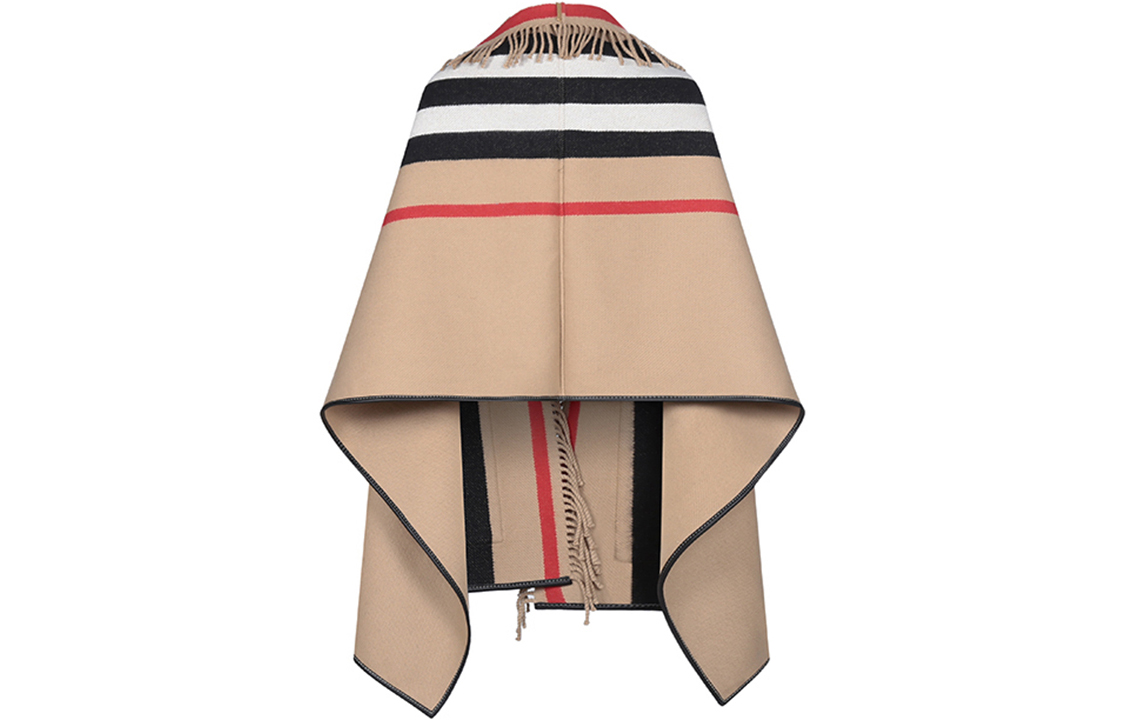 Lookbook (Women) Burberry Icon Stripe Wool Fringe Shawl Vintage Beige 80194151
