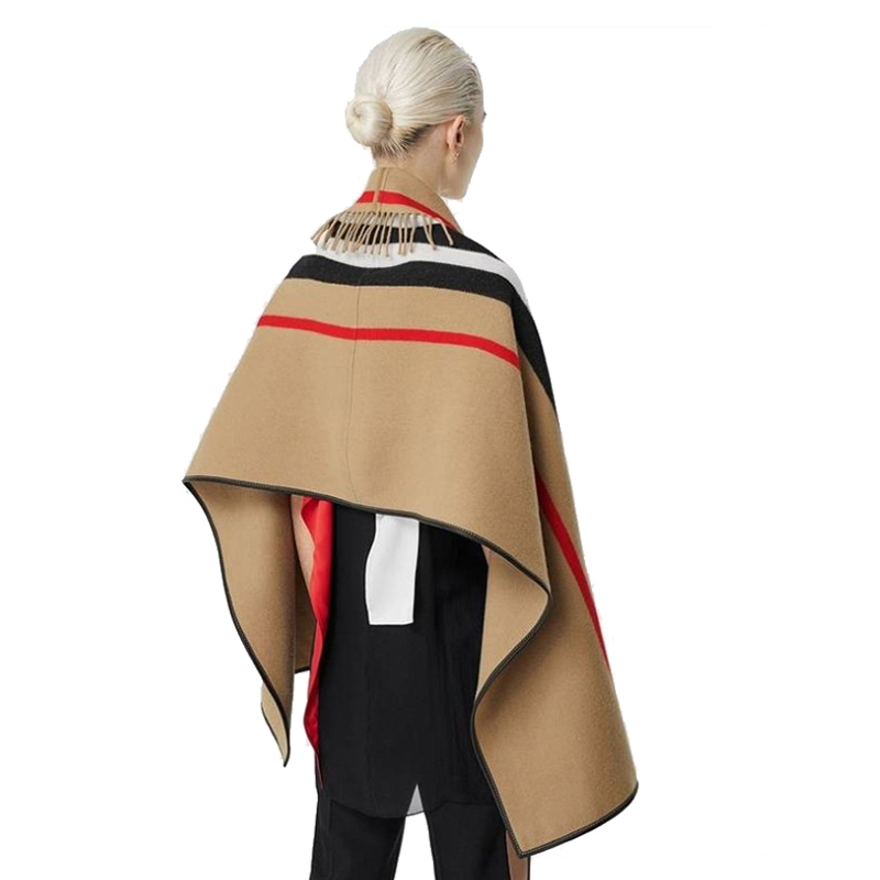 Purchase (Women) Burberry Icon Stripe Wool Fringe Shawl Vintage Beige 80194151