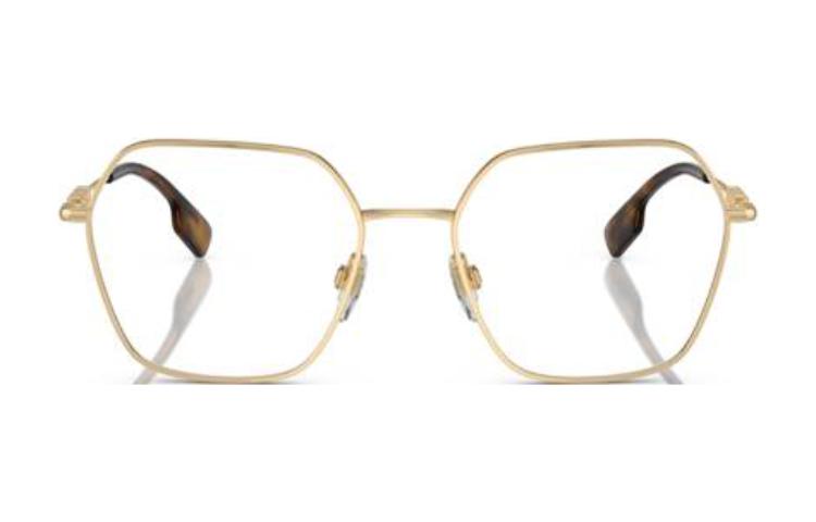 Lookbook (W) Burberry金色不規則鏡框女眼鏡，附品牌標誌設計。 BE13811109