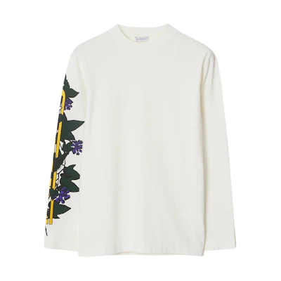 (Women) Burberry Ivy Print Oversized Long Sleeve T-Shirt Women SS24 - Salt Crystal. 80906421
