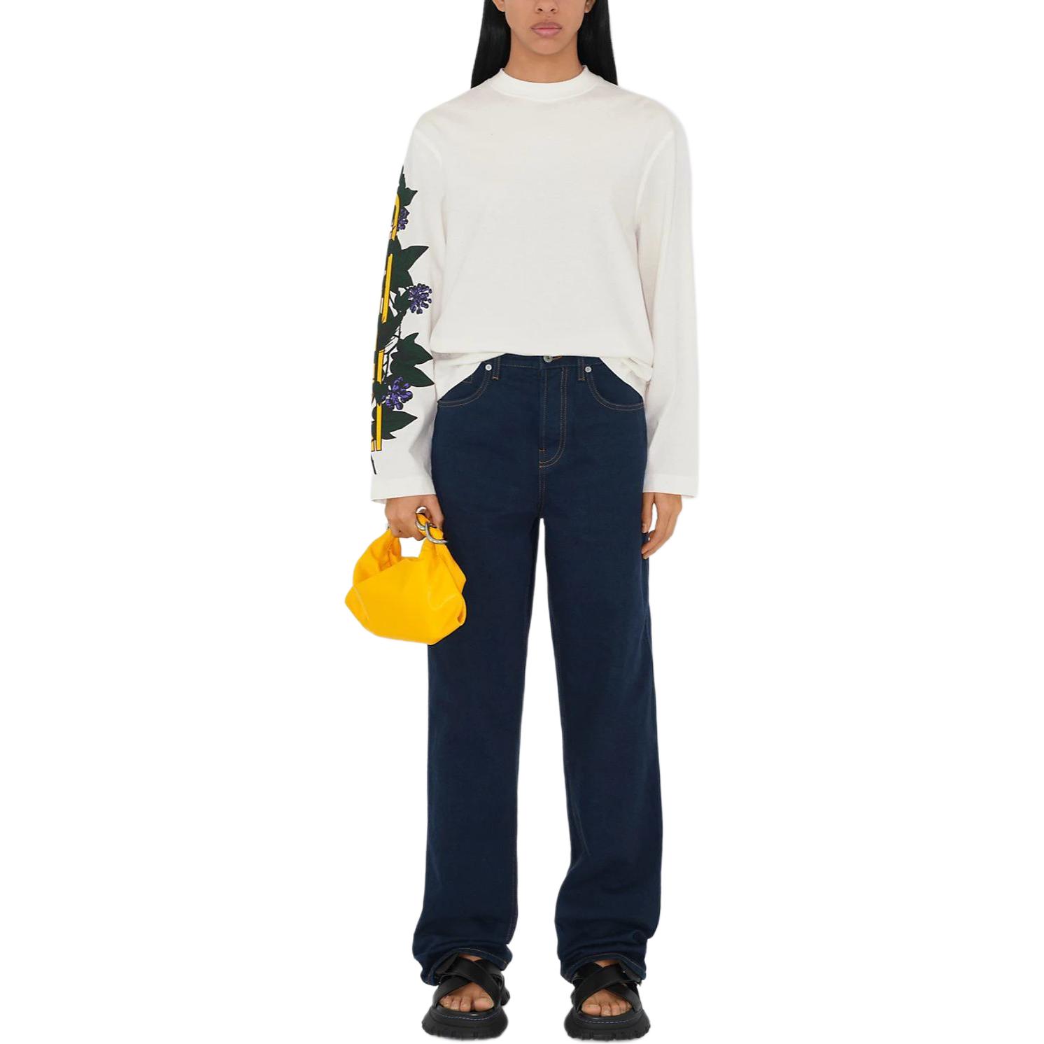 Purchase (W) Burberry Ivy Print Oversized Long Sleeve T-Shirt Wanita SS24 - Salt Crystal. 80906421