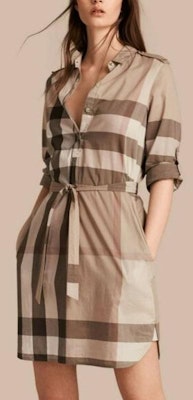 (W) Burberry Khaki Check Baju Gaun Kapas A-Line Lengan Pendek 80277071 Lookbook (W) Burberry Khaki Check Baju Gaun Kapas A-Line Lengan Pendek 80277071