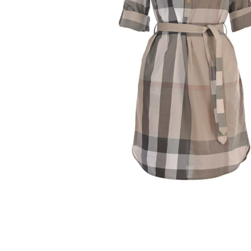 Details for (W) Burberry Khaki Check Baju Gaun Kapas A-Line Lengan Pendek 80277071