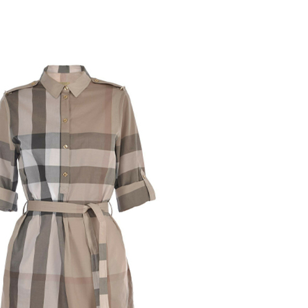 Sizing (W) Burberry Khaki Check Baju Gaun Kapas A-Line Lengan Pendek 80277071