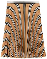 (Women) Burberry Khaki Striped A-Line Pleated Midi Skirt 80256711 (Women) Burberry Khaki Striped A-Line Pleated Midi Skirt 80256711