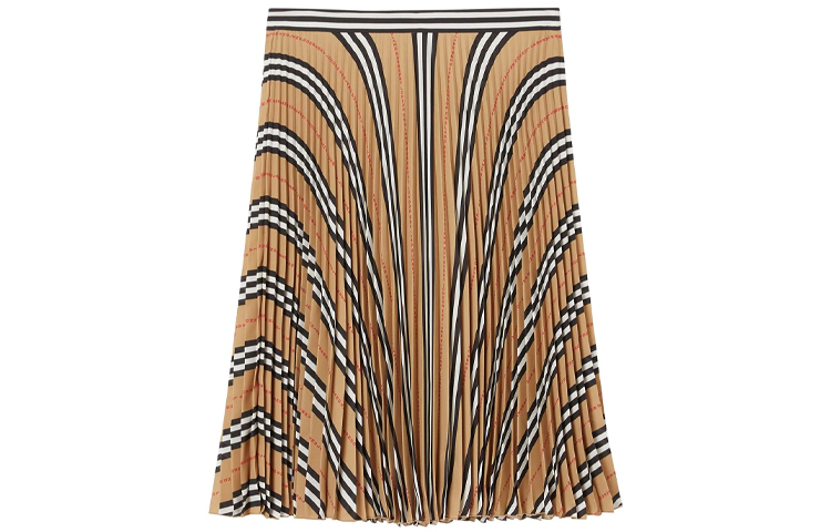Order (W) Burberry Khaki Striped A-Line Pleated Midi Skirt dalam Warna Khaki. 80256711