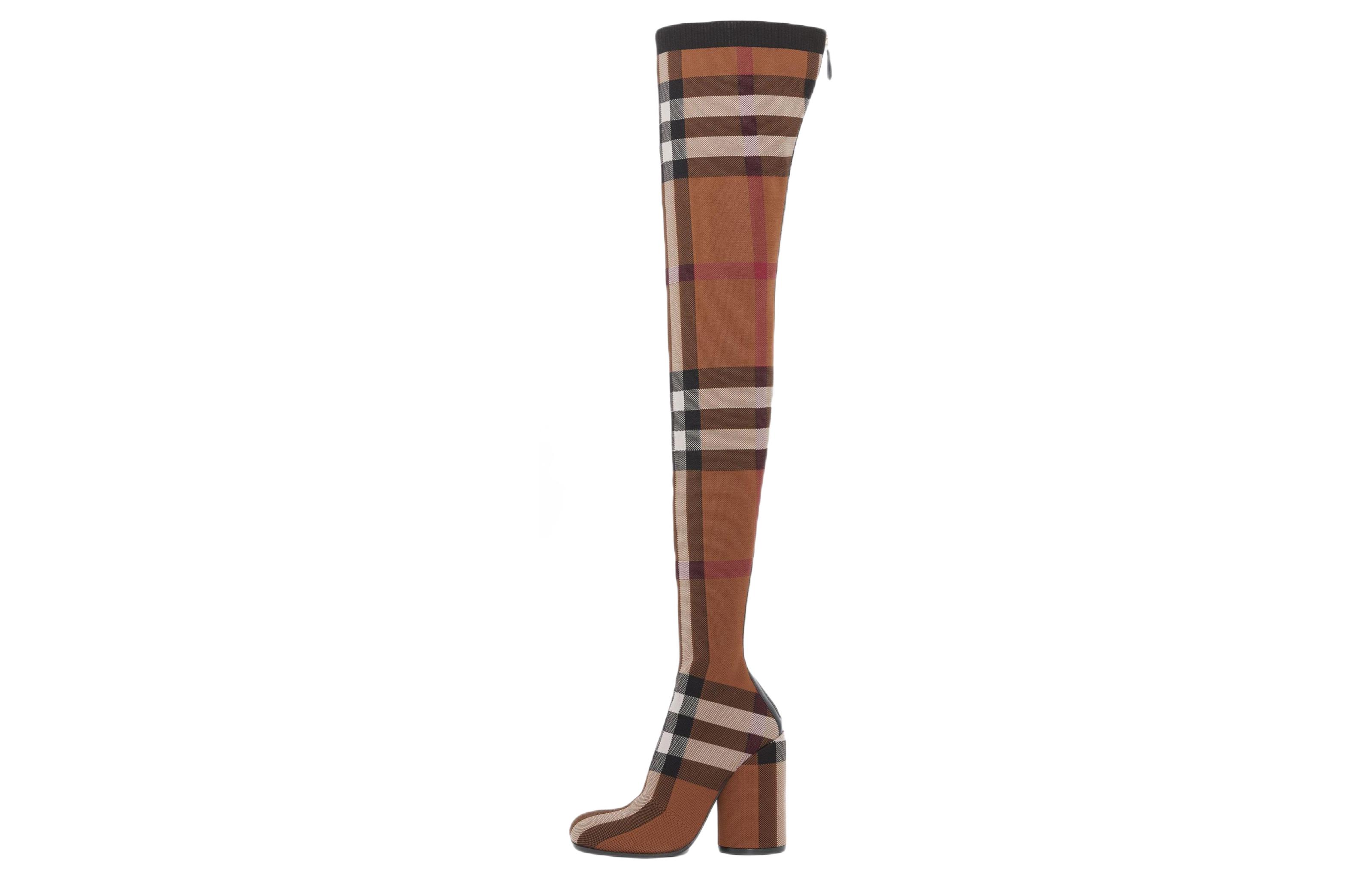 (W) Burberry Knit Check Over-The-Knee Boots 'Birch Brown'