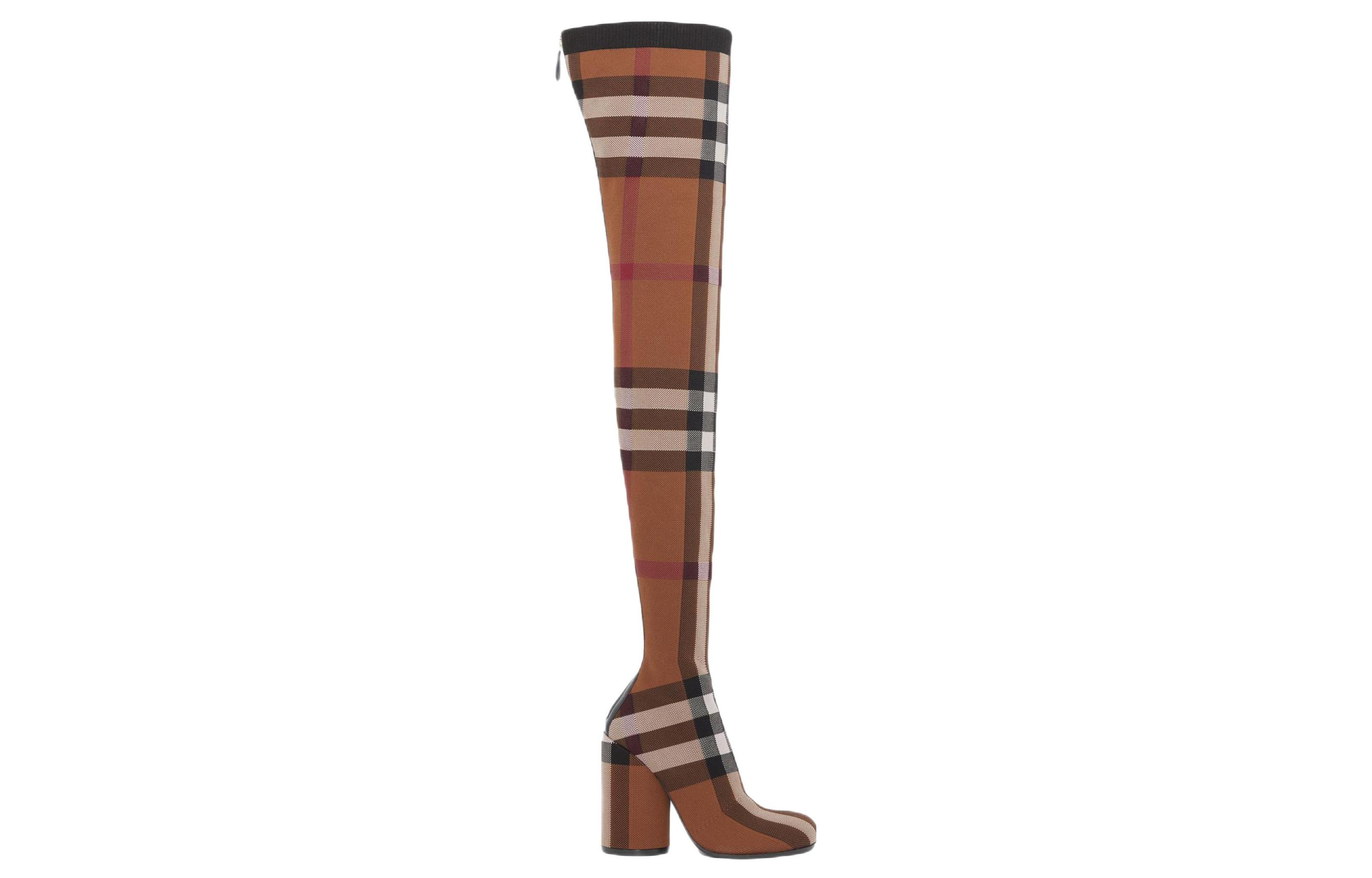 (W) Burberry Knit Check Over-The-Knee Boots 'Birch Brown' 圖 2