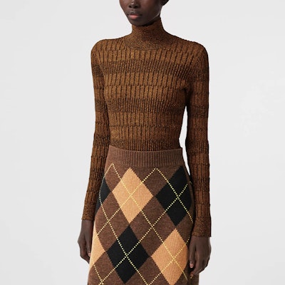 (W) Suéter Burberry de punto cuello alto en naranja brillante. 80363021 Purchase (W) Suéter Burberry de punto cuello alto en naranja brillante. 80363021