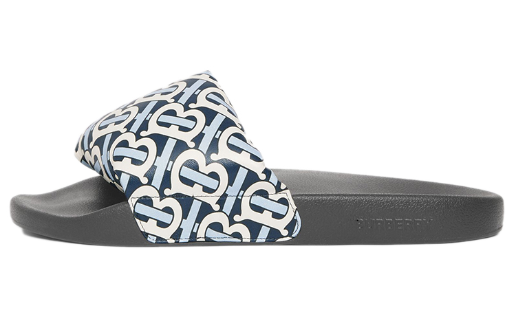 (W) Burberry Lamb Leather Slippers 'Cobalt Blue Monogram'