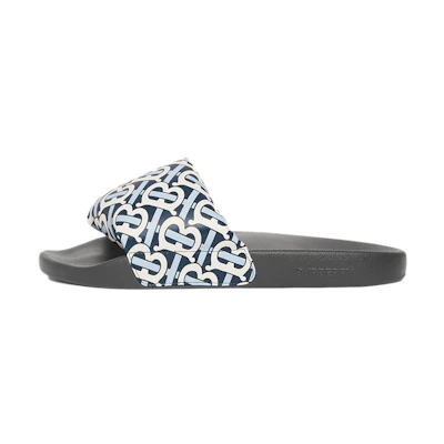 (W) Burberry Lamb Leather Slippers 'Cobalt Blue Monogram'