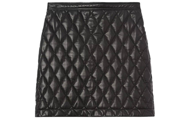 Order (W) Burberry Lambskin Quilted A-Line Kulit Mini Skirt Hitam 80377671