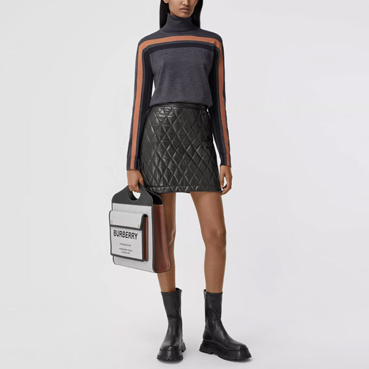 Lookbook (W) Burberry Lambskin Quilted A-Line Kulit Mini Skirt Hitam 80377671
