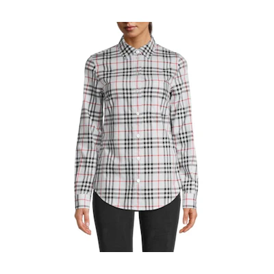 (Women) Burberry Lapwing Slim Fit Checkered Long Sleeve Shirt Blue for Women. 80742171