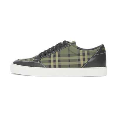 (W) Burberry Leather and Check Cotton 'Military Green'