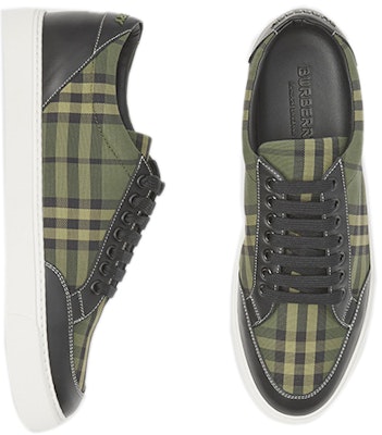 (Women) Burberry Leather and Check Cotton 'Military Green' 80421691 Shop (Women) Burberry Leather and Check Cotton 'Military Green' 80421691