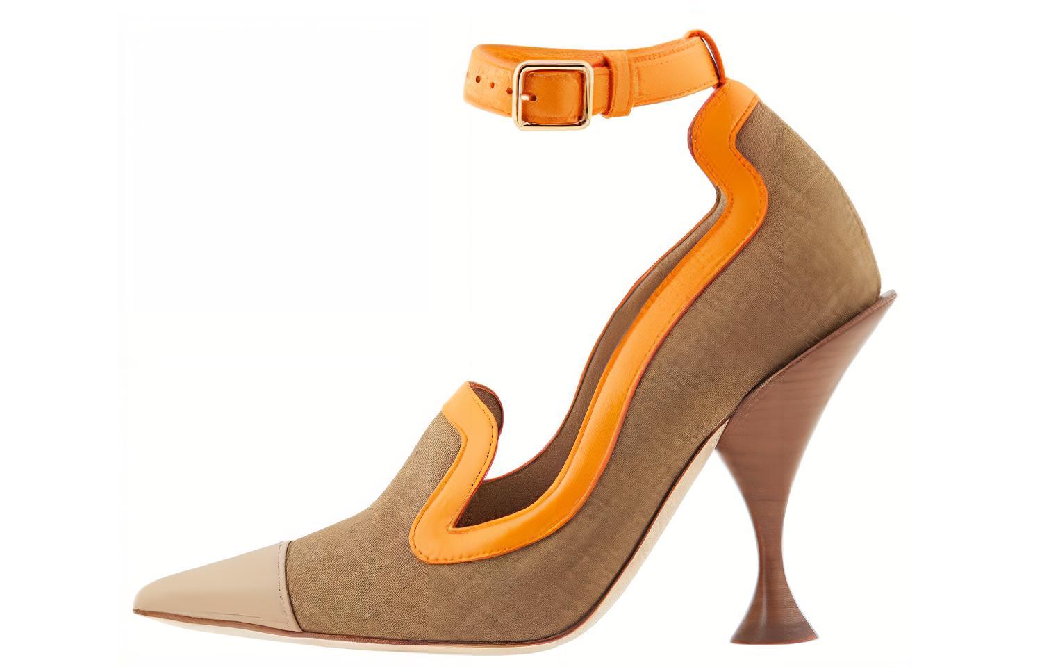 (Women) Burberry Leather and Fabric Pointed Toe High Heels 'Brown Fashion' 8019976