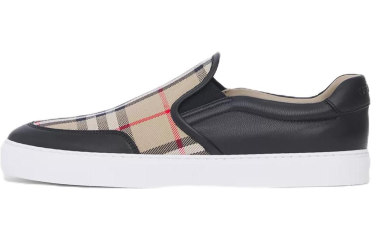 (Women) Burberry Leather and Vintage Check Slip-On Sneaker 'Beige Black' 80432131