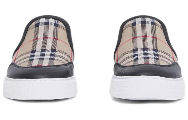 Order (W) Burberry Kulit dan Corak Vintage Slip-On Sneaker 'Beige Black' 80432131