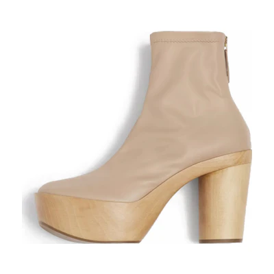 (W) Burberry Leather and Wood Platform Boot 'Beige'