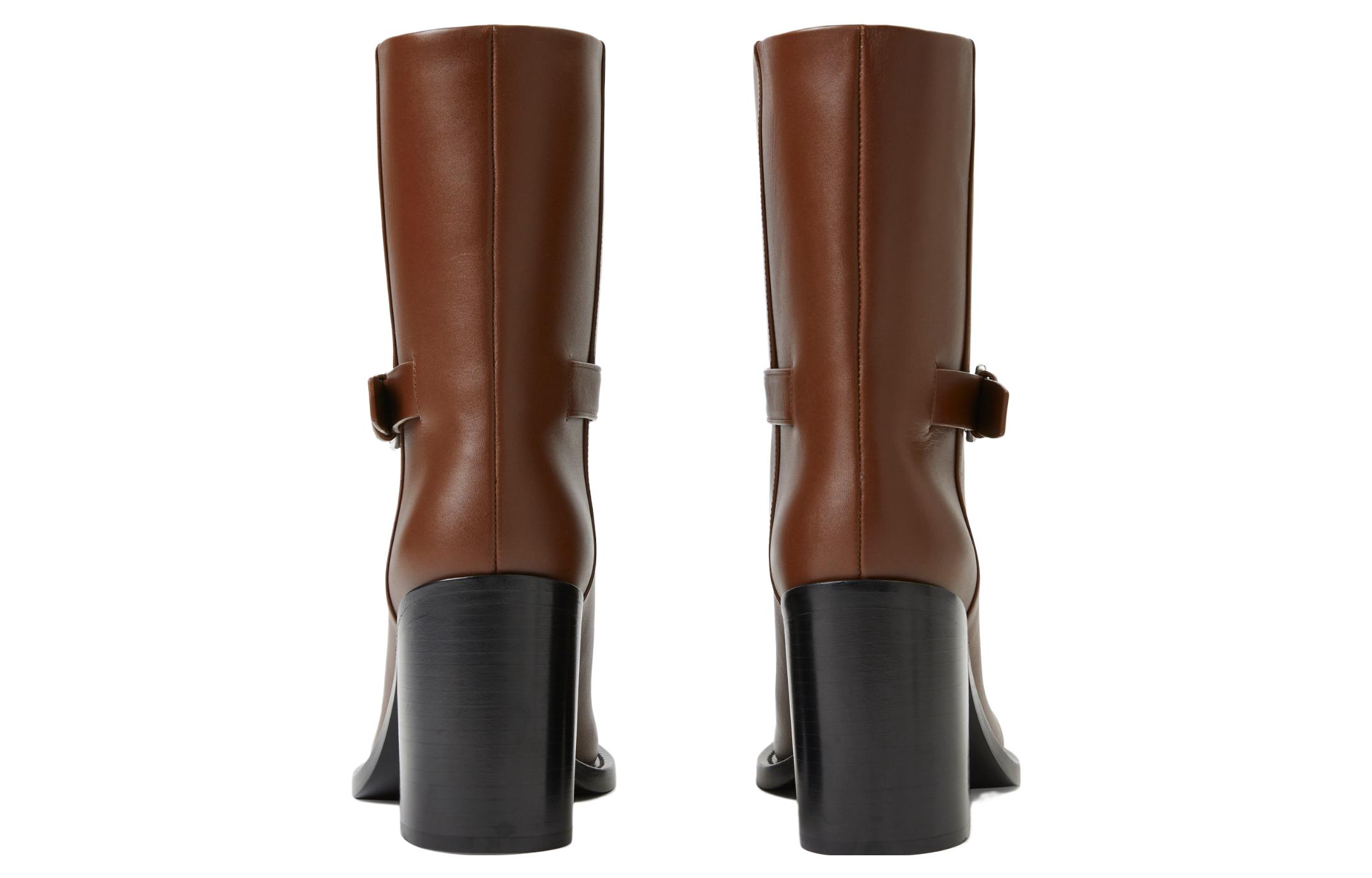 Shop Burberry博柏利 皮革 休閒舒適 短靴 8cm 女款 松果棕色