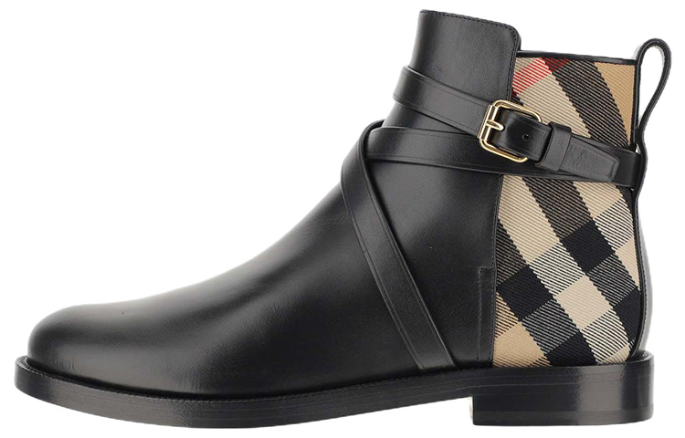 (Women) Burberry Leather Ankle Boots 'Black Check Panel' 80568191