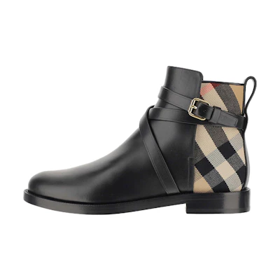 (W) Burberry Leather Ankle Boots 'Black Check Panel'