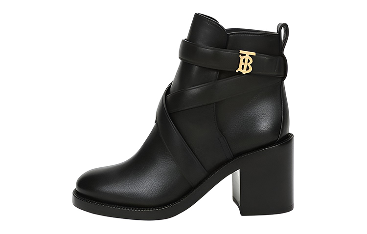 (W) Burberry Leather Ankle Boots 'Black Logo'