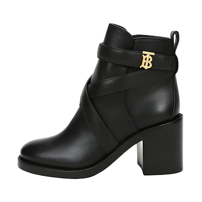 (W) Burberry Leather Ankle Boots 'Black Logo'