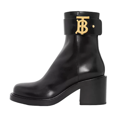 (W) Burberry Leather Ankle Boots 'Black Signature Check'